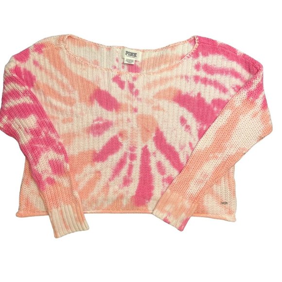 Victoria’s Secret PINK Cropped Knit Sweater Womens Size Small Light Dark Tie Dye - Picture 6 of 11